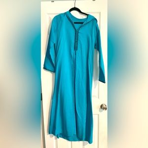 Turquoise caftan with hood